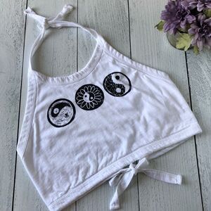 Yin Yang Halter Cotton Crop Top sz Large